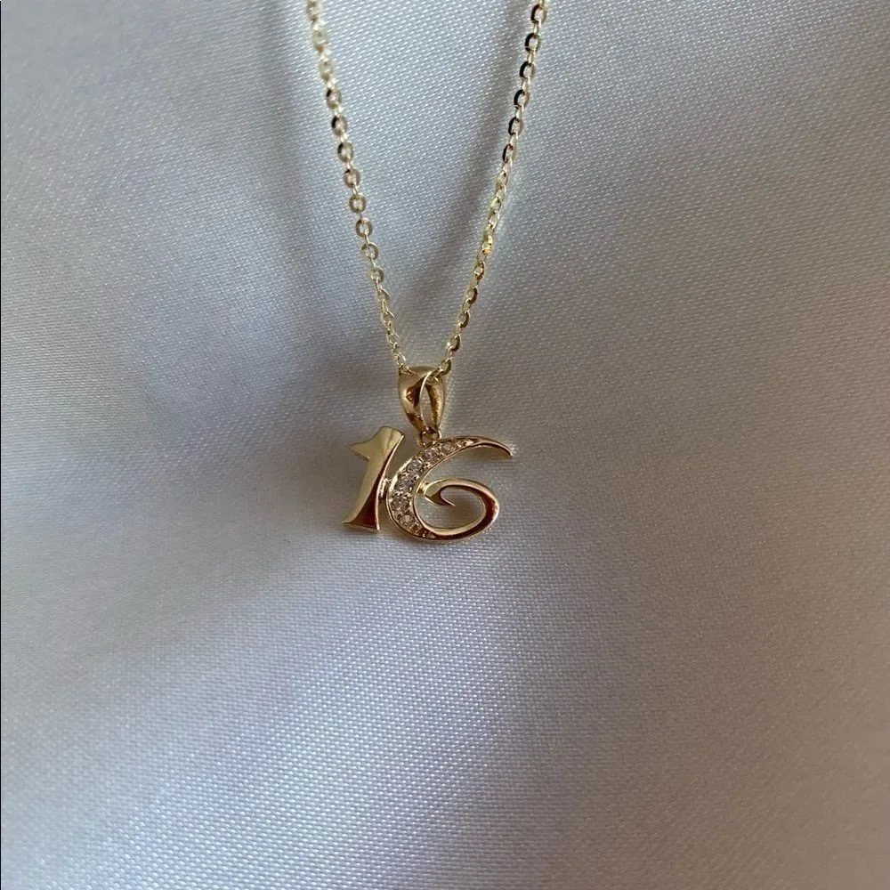 14k Solid Gold Sweet 16 Charm | Sweet 16 Jewelry | Real Gold Pendant | Birthday
